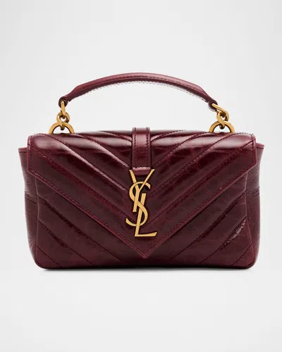 Saint Laurent College Mini Ysl Quilted Crossbody Bag In Rouge Cabernet