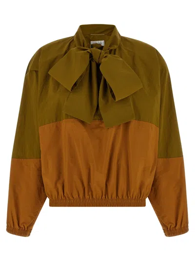 Saint Laurent Color-block Anorak Puffer Jackets Green In Multi