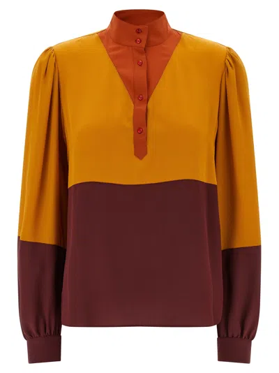 Saint Laurent Color-block Blouse Shirt And Blouse Multicolor In Brown