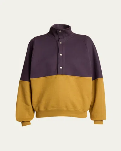 Saint Laurent Colorblock Cotton Sweatshirt In Brown