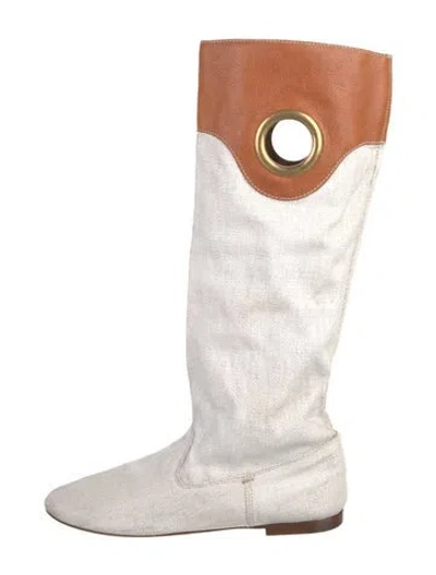 Pre-owned Saint Laurent Colorblock Pattern Boots In White