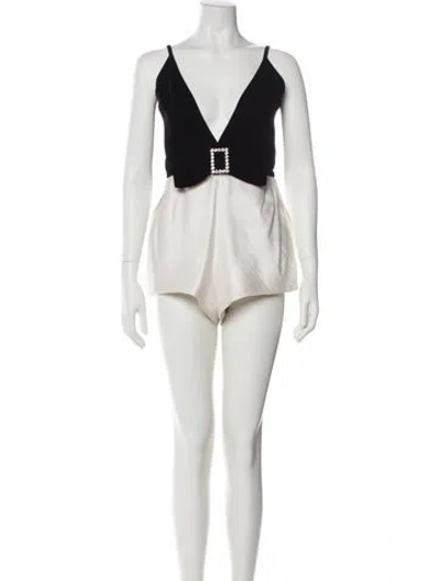 Pre-owned Saint Laurent Colorblock Pattern Plunge Neckline Romper In Neutral