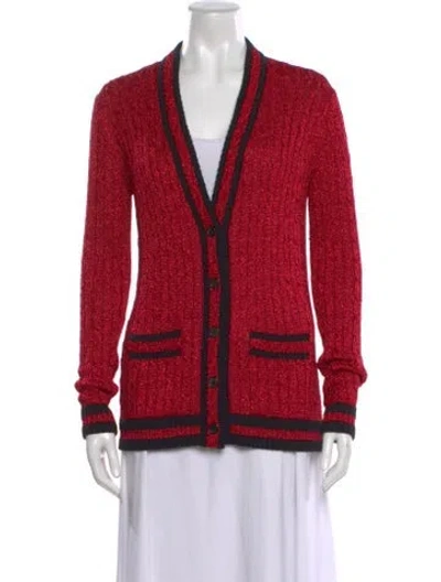 Pre-owned Saint Laurent Colorblock Pattern V-neck Sweater In Red