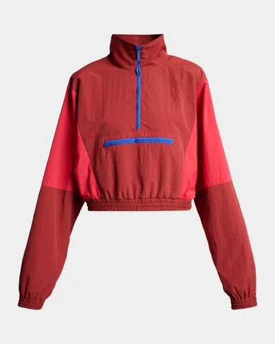 Saint Laurent Cassandre Crop Nylon Faille Windbreaker In Red