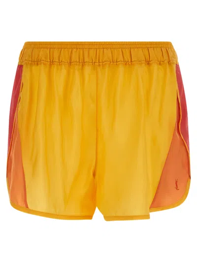 Saint Laurent Stylish Color-block Mid-length Shorts In Yellow