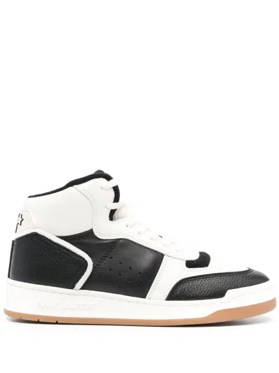 Saint Laurent High-top Leather Sneakers Contrast Panels In Black