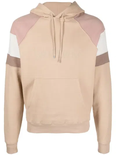 Saint Laurent Colour-block Logo Embroidery Hoodie In Rose Givre