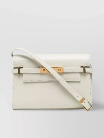 Saint Laurent Compact Box Leather Shoulder Bag In Cream
