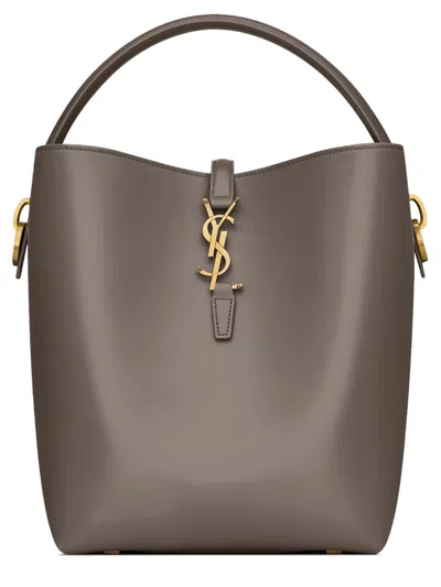 Saint Laurent Compact Leather Shoulder Bag In Gray