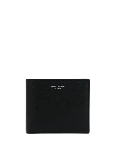 Saint Laurent Compact Leather Wallet Pfu 128y In Nero