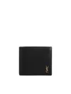 Saint Laurent Compact Leather Wallet With Interlocking Ysl Logo In Black