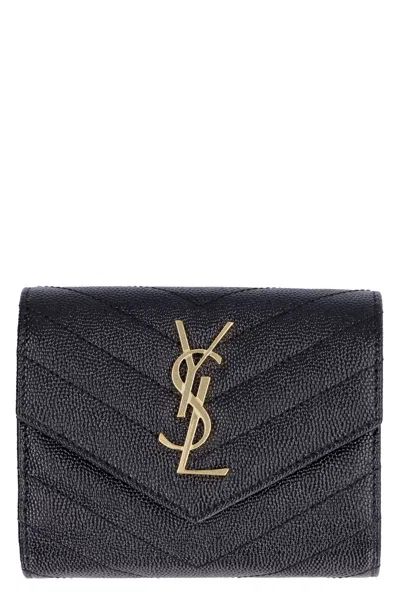 Saint Laurent Compact Tri-fold Wallet In Nero For Women In Black