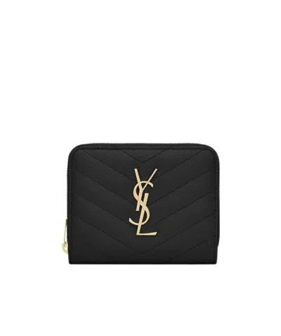 Saint Laurent Compact Zip Around Wallet In Black