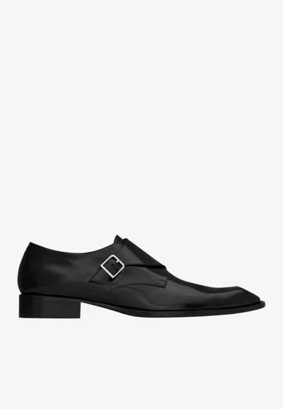 Saint Laurent Connor Monk Strap Shoes In Patent Leather In Black