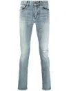 Saint Laurent 15cm Skinny Low Waist Cotton Denim Jeans In Stmoncblue