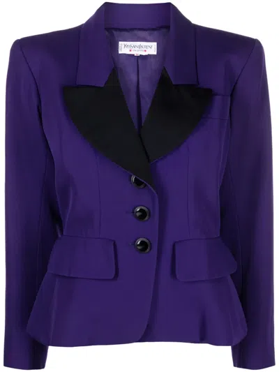 Pre-owned Saint Laurent Contrast-lapel Single-breasted Jacket In Purple