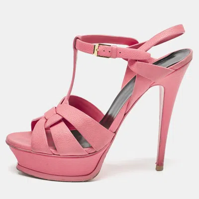 Pre-owned Saint Laurent Coral Pink Leather Tribute Sandals Size 39.5