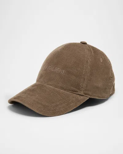 Saint Laurent Logo-embroidered Cotton-corduroy Baseball Cap In Brown