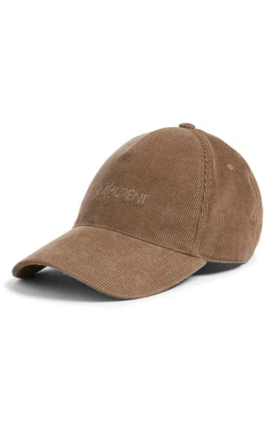 Saint Laurent Corduroy Baseball Cap In Brown