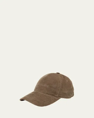 Saint Laurent Logo-embroidered Cotton-corduroy Baseball Cap In Brown