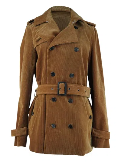 Pre-owned Saint Laurent Corduroy Belted Coat In Brown