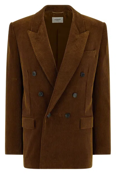 Saint Laurent Corduroy Blazer In Brown