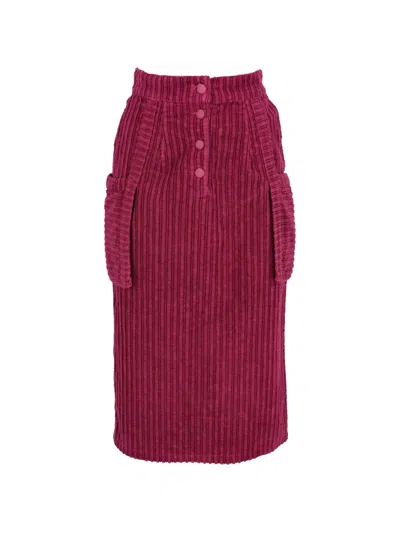 Pre-owned Saint Laurent Corduroy Button-front Midi Skirt In Pink