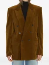 Saint Laurent Corduroy Double-breasted Blazer In Brown