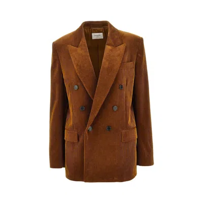 Saint Laurent Corduroy Double-breasted Jacket In Brown
