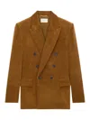 Saint Laurent Corduroy Double-breasted Jacket In Brown