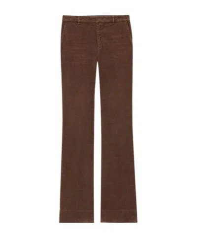 Saint Laurent Corduroy Flared Casual Pants In Brown