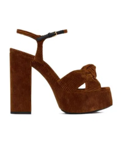 Saint Laurent Corduroy Knot-detail Sandals In Brown