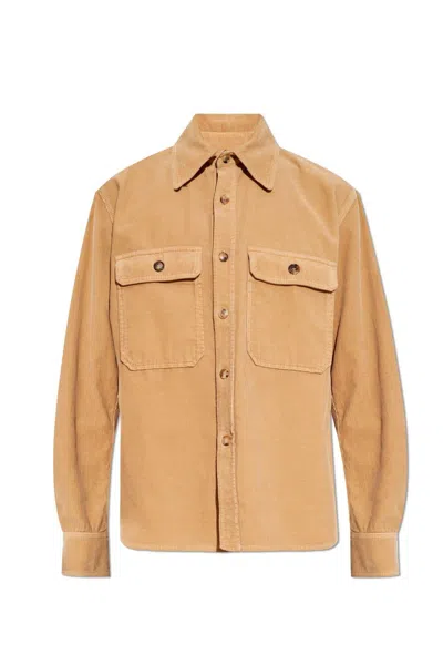 Saint Laurent Corduroy Overshirt In Beige