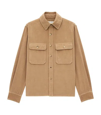 Saint Laurent Corduroy Overshirt In Beige