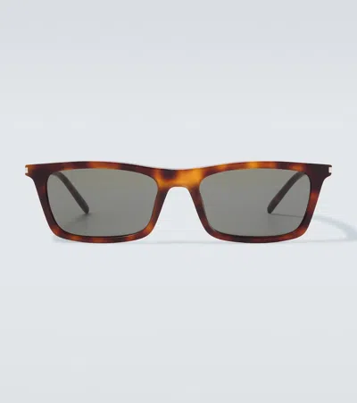 Saint Laurent Corner Angle Rectangular Sunglasses In Gray