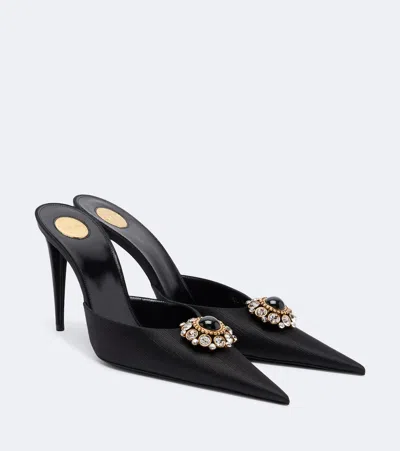 Saint Laurent Cosmo Embellished Satin Mules In Black