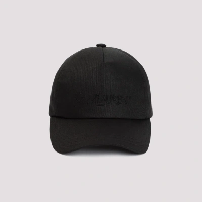 Saint Laurent Cotton And Linen Baseball Cap Men In Black