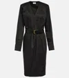 Saint Laurent V-neck Long-sleeve Belted Wrap Dress In Black