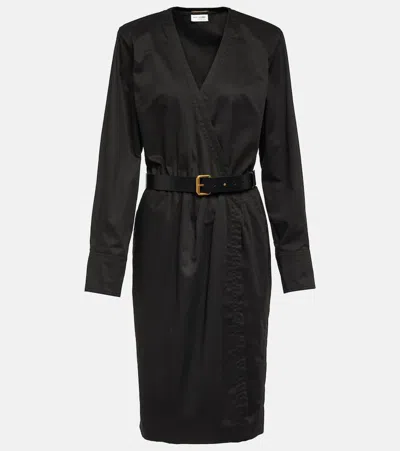 Saint Laurent Cotton And Linen Twill Minidress In Black