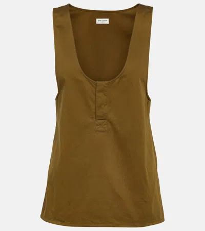 Saint Laurent Cotton And Linen Twill Tank Top In Brown