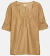 Saint Laurent Top In Twill Cammello Donna In Beige