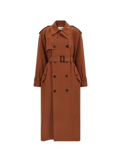 Saint Laurent Cotton And Silk Trench Coat In Brown