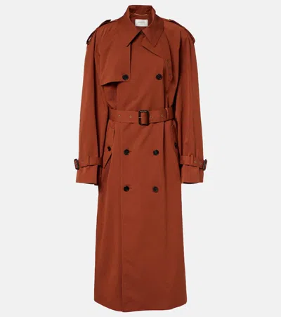 Saint Laurent Cotton And Silk Trench Coat In Brown
