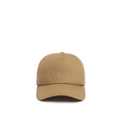 Saint Laurent Cotton Baseball Cap In Brown