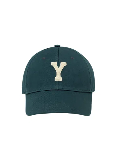 Saint Laurent Cotton Baseball Cap With Front Patch And Adjustable Engraved Closure In Green