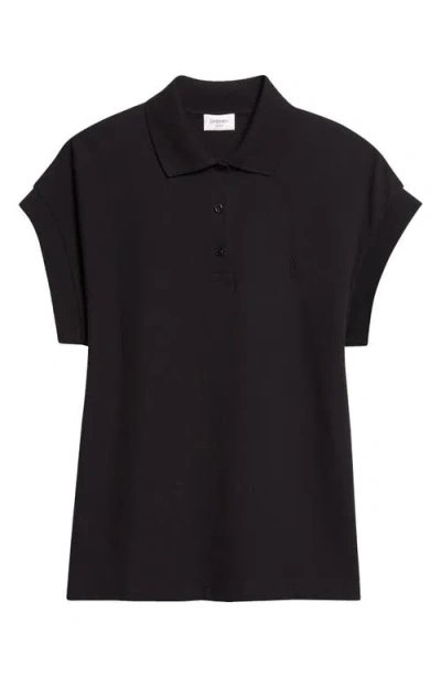 Saint Laurent Cotton Blend Cap Sleeve Polo In Black