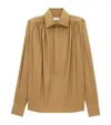 Saint Laurent Cotton-blend Gathered Shirt In Brown