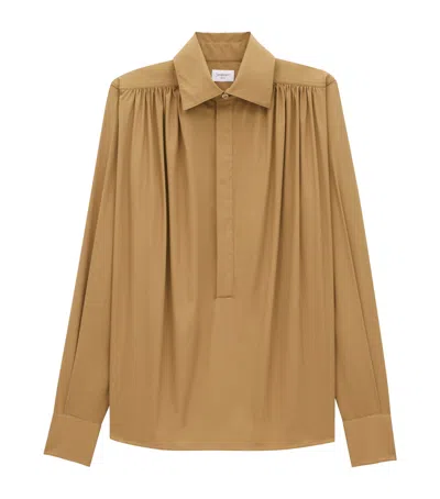 Saint Laurent Cotton-blend Gathered Shirt In Brown