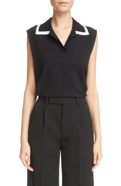 Saint Laurent Cotton Blend Piqué Sleeveless Polo Shirt