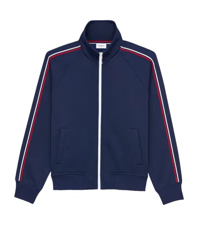 Saint Laurent Striped Cotton-blend Jersey Track Jacket In Blue